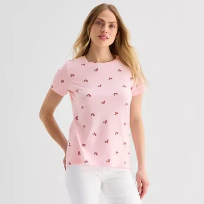 St. John's Bay Womens Tall Crew Neck Short Sleeve Regular Fit Graphic T-shirt In Pink