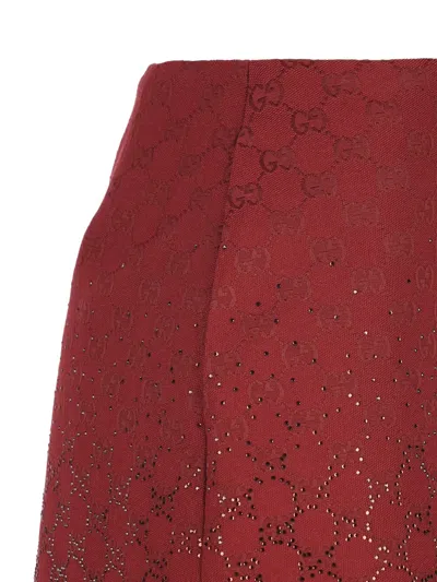 Gucci Rosso Ancora Gg-fabric Mini Skirt With Crystals In Red