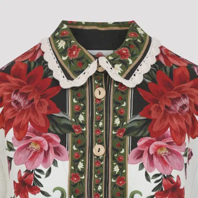 Farm Rio Wonder Multicolor Shirt With Lace Embroidered Classic Collar And All-over Floral Motif In Linen Blen