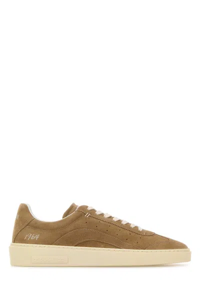 Dsquared2 Beige Low Top Sneakers With Logo Patch On The Tongue And Logo Lettering On The Heel In Suede Man In Neutral