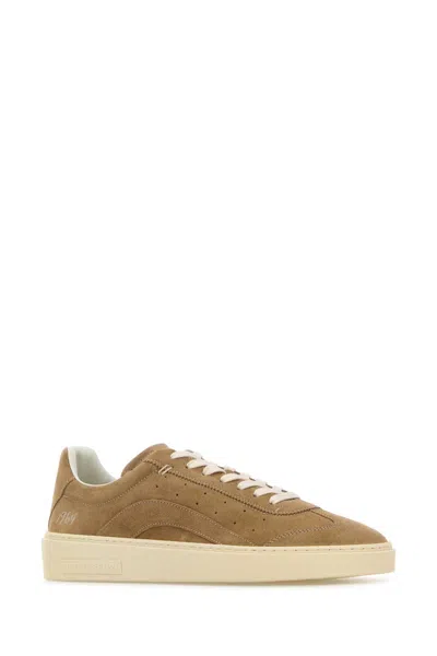 Dsquared2 Beige Low Top Sneakers With Logo Patch On The Tongue And Logo Lettering On The Heel In Suede Man In Neutral