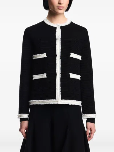 Emporio Armani Ottoman Fabric Jacket With Fringe Trims In Black