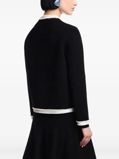 Emporio Armani Ottoman Fabric Jacket With Fringe Trims In Black