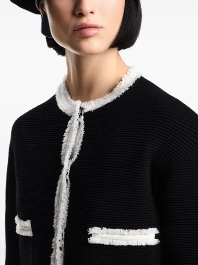 Emporio Armani Ottoman Fabric Jacket With Fringe Trims In Black