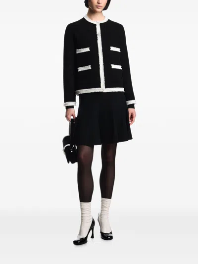 Emporio Armani Ottoman Fabric Jacket With Fringe Trims In Black