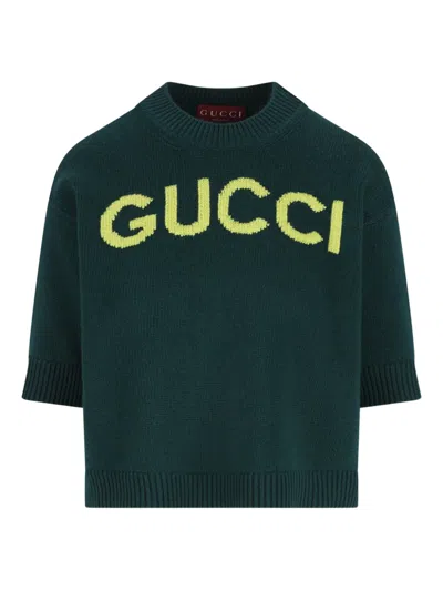 Gucci Women Wool Sweater With Frontal Logo Embroidery In Multi