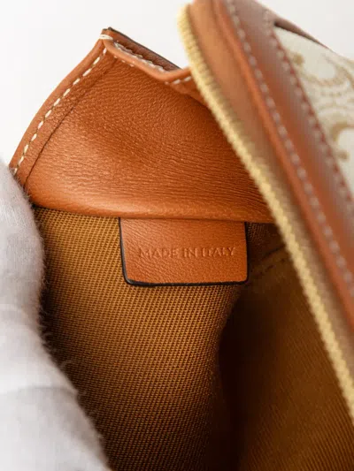 Pre-owned Celine 2021-2025 Triomphe Coated Canvas Clutch On Chain Crossbody Bag In White