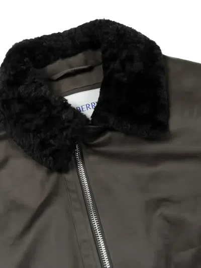 Pre-owned Burberry 纹理领飞行员夹克 In Green