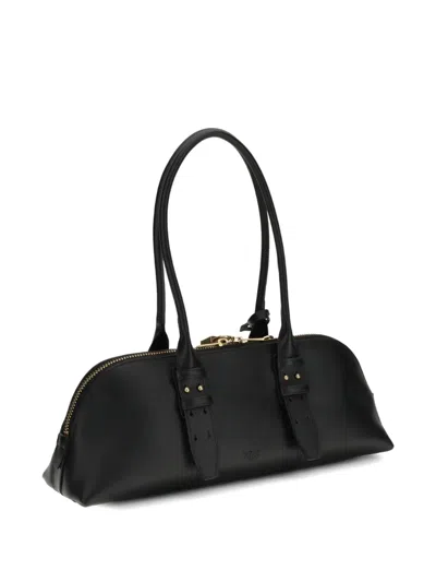 Pinko Bowling Bag Horizontal Black Handbag With Adjustable And Removable Shoulder Strap And Padlock Detail
