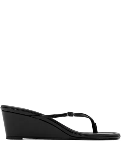 St Agni Petit Belt Leather Wedge Sandals In Black