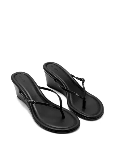 St Agni Petit Belt Leather Wedge Sandals In Black