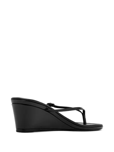 St Agni Petit Belt Leather Wedge Sandals In Black