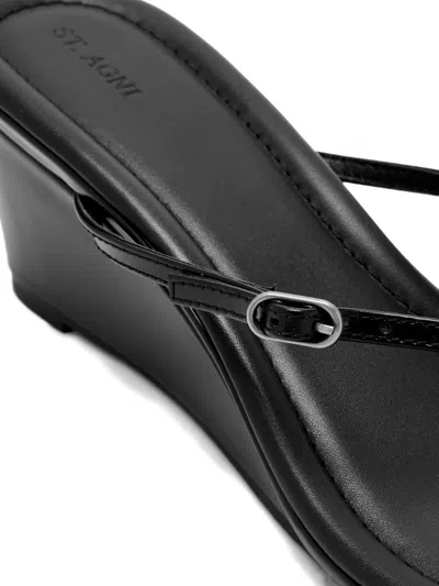 St Agni Petit Belt Leather Wedge Sandals In Black