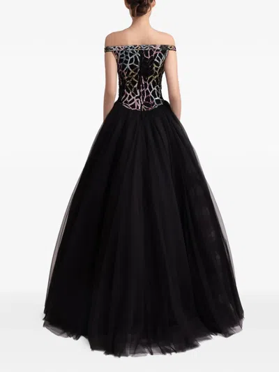 Gemy Maalouf Off-shoulder Patterned Dress In Black