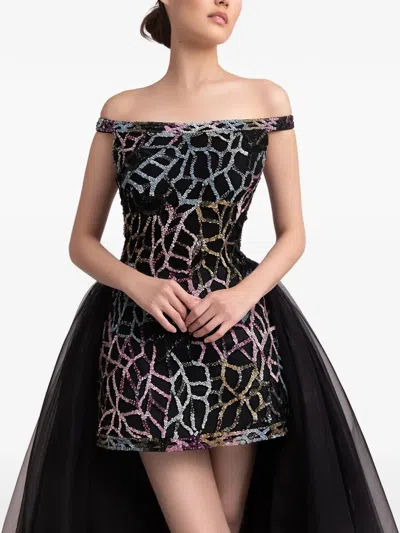 Gemy Maalouf Off-shoulder Patterned Dress In Black