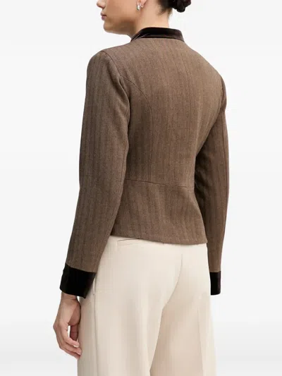 Hoss Intropia Herringbone-pattern Buttoned Shirt In Brown