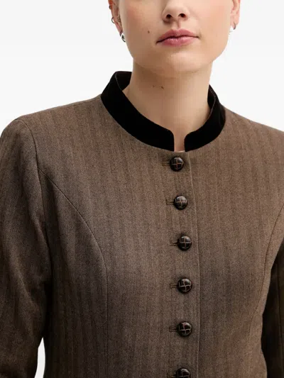 Hoss Intropia Herringbone-pattern Buttoned Shirt In Brown