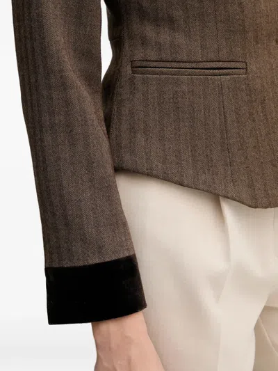 Hoss Intropia Herringbone-pattern Buttoned Shirt In Brown