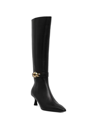 Baldinini Chain-detail Leather Knee-high Boots In Black