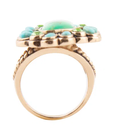 Barse Legacy Lime Green And Blue Turquoise Golden Statement Ring In Multi