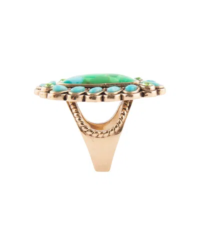 Barse Legacy Lime Green And Blue Turquoise Golden Statement Ring In Multi