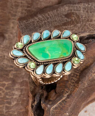 Barse Legacy Lime Green And Blue Turquoise Golden Statement Ring In Multi
