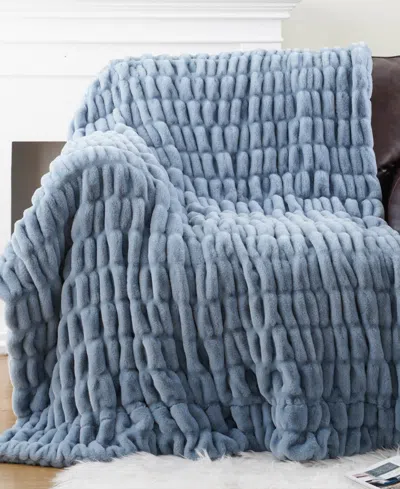 Battilo Luxurious Reversible Rabbit Faux Fur Throw, 60" X 80" In Green