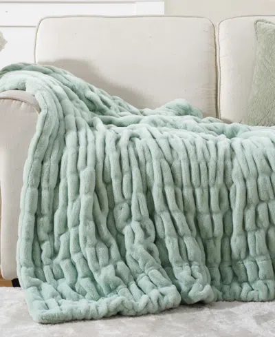 Battilo Luxurious Reversible Rabbit Faux Fur Throw, 50" X 60" In Green