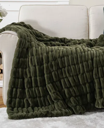 Battilo Luxurious Reversible Rabbit Faux Fur Throw, 60" X 80" In Green