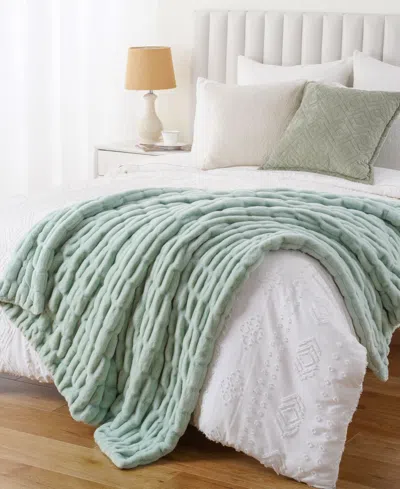 Battilo Luxurious Reversible Rabbit Faux Fur Throw, 60" X 80" In Green