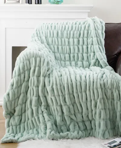 Battilo Luxurious Reversible Rabbit Faux Fur Throw, 60" X 80" In Green