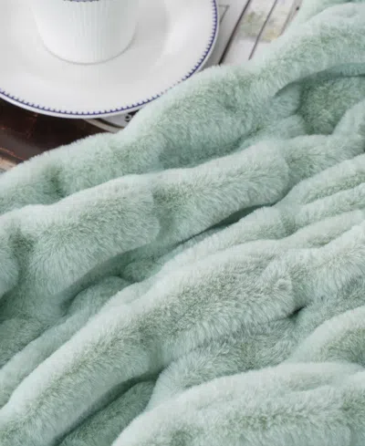 Battilo Luxurious Reversible Rabbit Faux Fur Throw, 60" X 80" In Green
