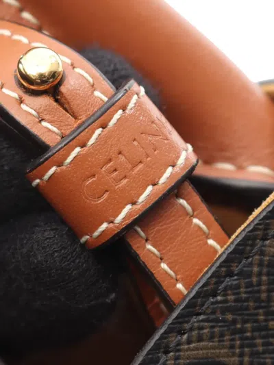 Pre-owned Celine 2021-2025 Mini Triomphe Coated Canvas Vertical Cabas Satchel In Black