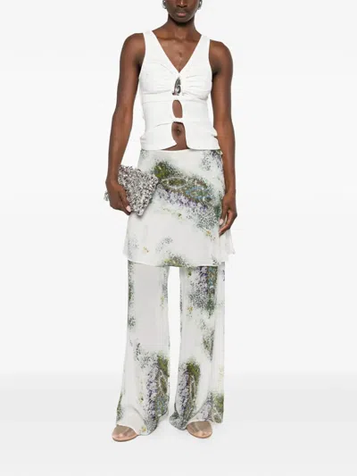 Christopher Esber Absence Layered Printed Silk-chiffon Wide-leg Pants In White