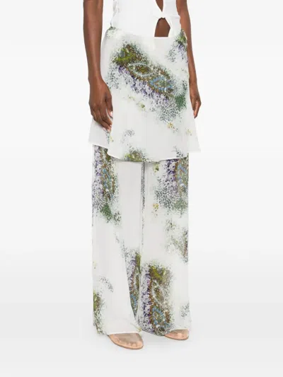 Christopher Esber Absence Layered Printed Silk-chiffon Wide-leg Pants In White