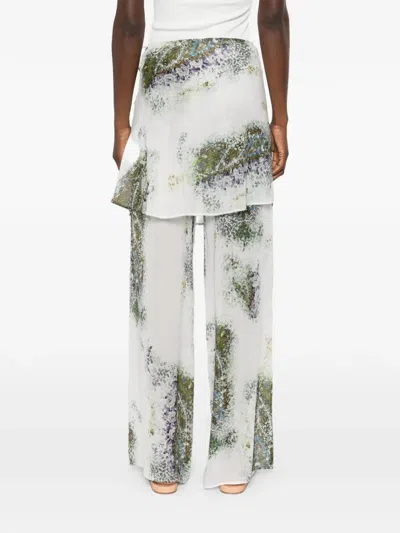 Christopher Esber Absence Layered Printed Silk-chiffon Wide-leg Pants In White