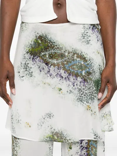 Christopher Esber Absence Layered Printed Silk-chiffon Wide-leg Pants In White