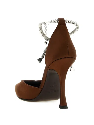 Jimmy Choo Stevie Pumps Ankle Strap Embellished Satin Pointed In Brown