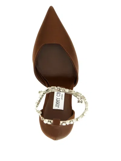 Jimmy Choo Stevie Pumps Ankle Strap Embellished Satin Pointed In Brown