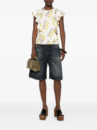 Ulla Johnson Botanical Ruffled Blouse In White