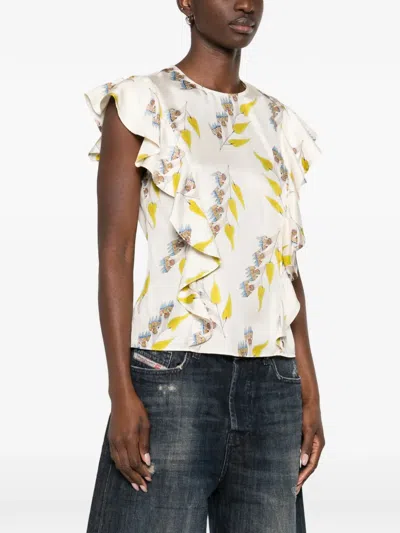 Ulla Johnson Botanical Ruffled Blouse In White