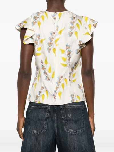Ulla Johnson Botanical Ruffled Blouse In White