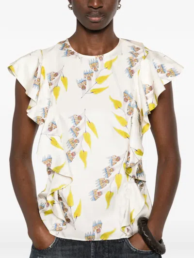 Ulla Johnson Botanical Ruffled Blouse In White