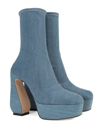 Si Rossi Platform Block-heel Ankle Boots In Blue