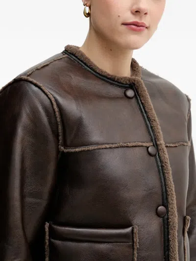 Hoss Intropia Buttoned Shearling Jacket In Brown