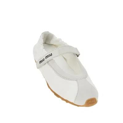 Miu Miu Ylon And Suede Leather Ballet Flats In White
