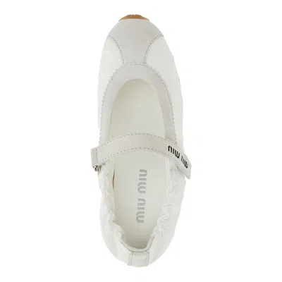 Miu Miu Ylon And Suede Leather Ballet Flats In White