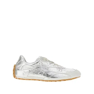 Bottega Veneta Orbit Flash Suede-trimmed Metallic Leather Sneakers In Silver