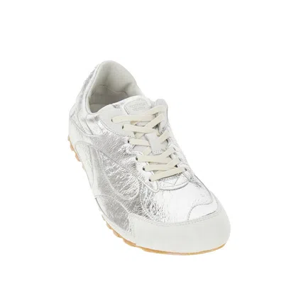 Bottega Veneta Orbit Flash Suede-trimmed Metallic Leather Sneakers In Silver