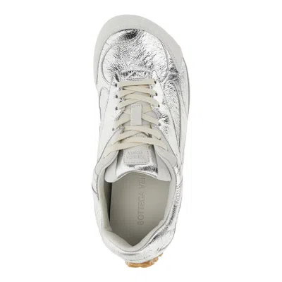 Bottega Veneta Orbit Flash Suede-trimmed Metallic Leather Sneakers In Silver